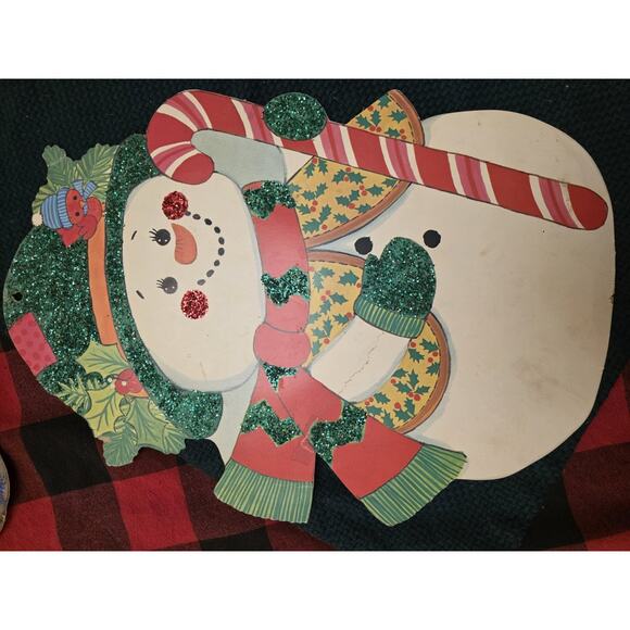 11 Vintage Die Cut Christmas Decorations W Bristle Santa Reindee Snowman 1970s - Picture 8 of 10